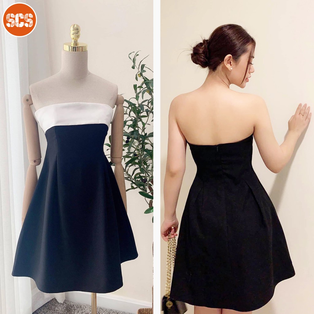Đầm dáng xòe cúp ngực đen phối trắng cao cấp | BigBuy360 - bigbuy360.vn