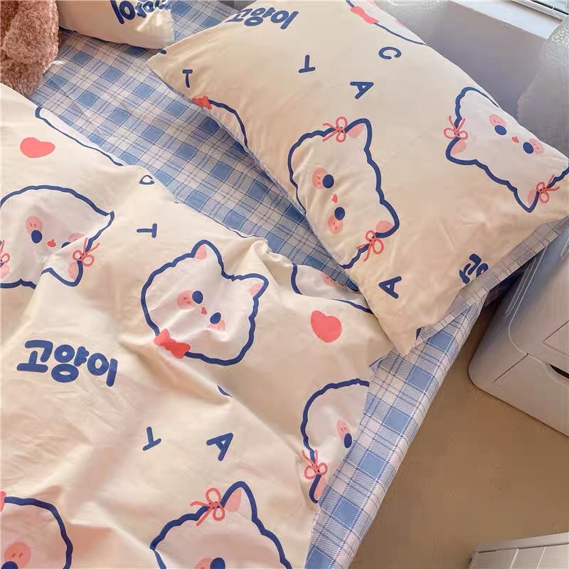 Set Chăn Ga Mặt Mèo Nhật Cotton Living Siêu Yêu (Shinbedding_store)