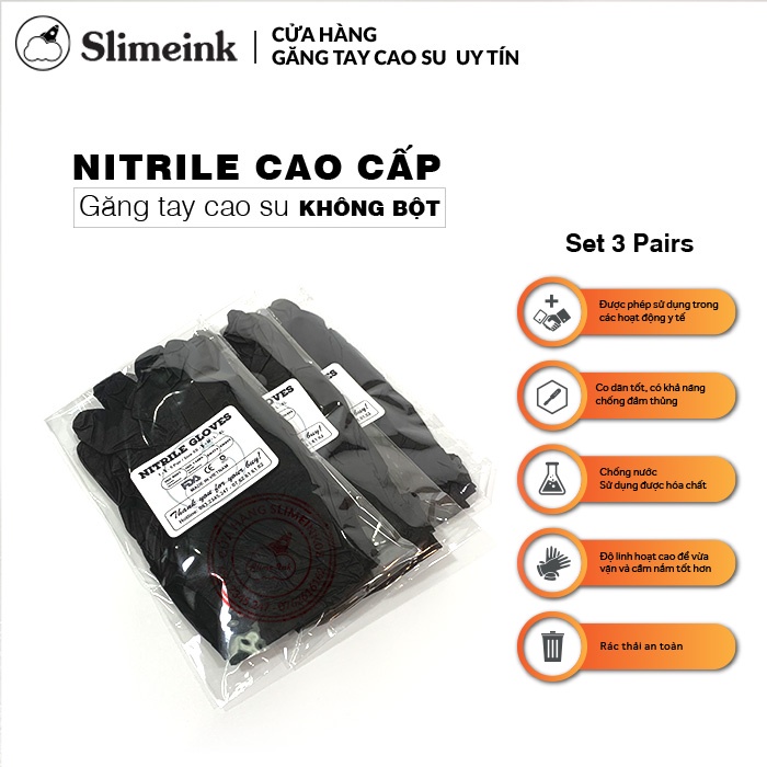 [Set 3 cặp] Găng tay cao su đen Nitrile | Bao Tay Cao Su Màu Đen Không Có Bột