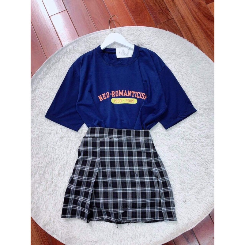 Bộ áo thun NEO chân váy kẻ HS57