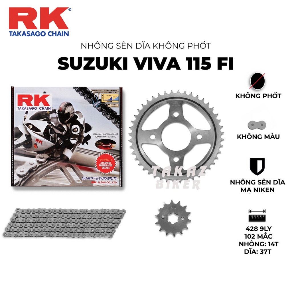 Nhông sên dĩa RK xe Suzuki VIVA 115c FI thương hiệu JAPAN Hàng made in Malaysia