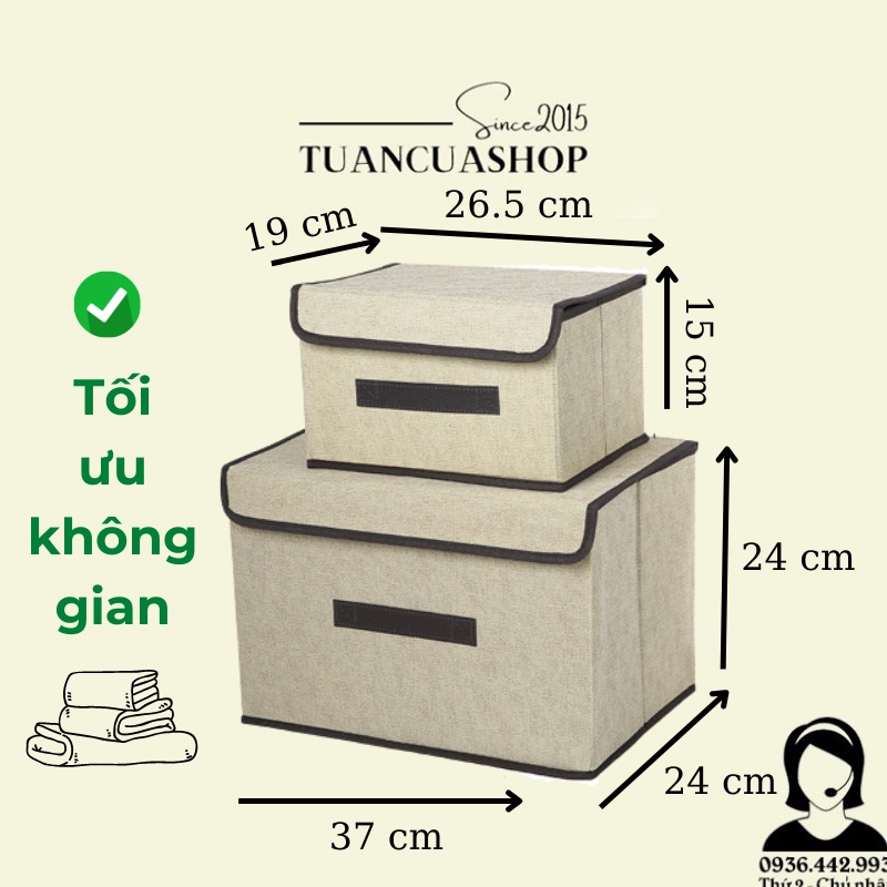 Bộ 2 hộp vải đựng đồ gấp gọn phong cách Nhật Bản (HDN02)