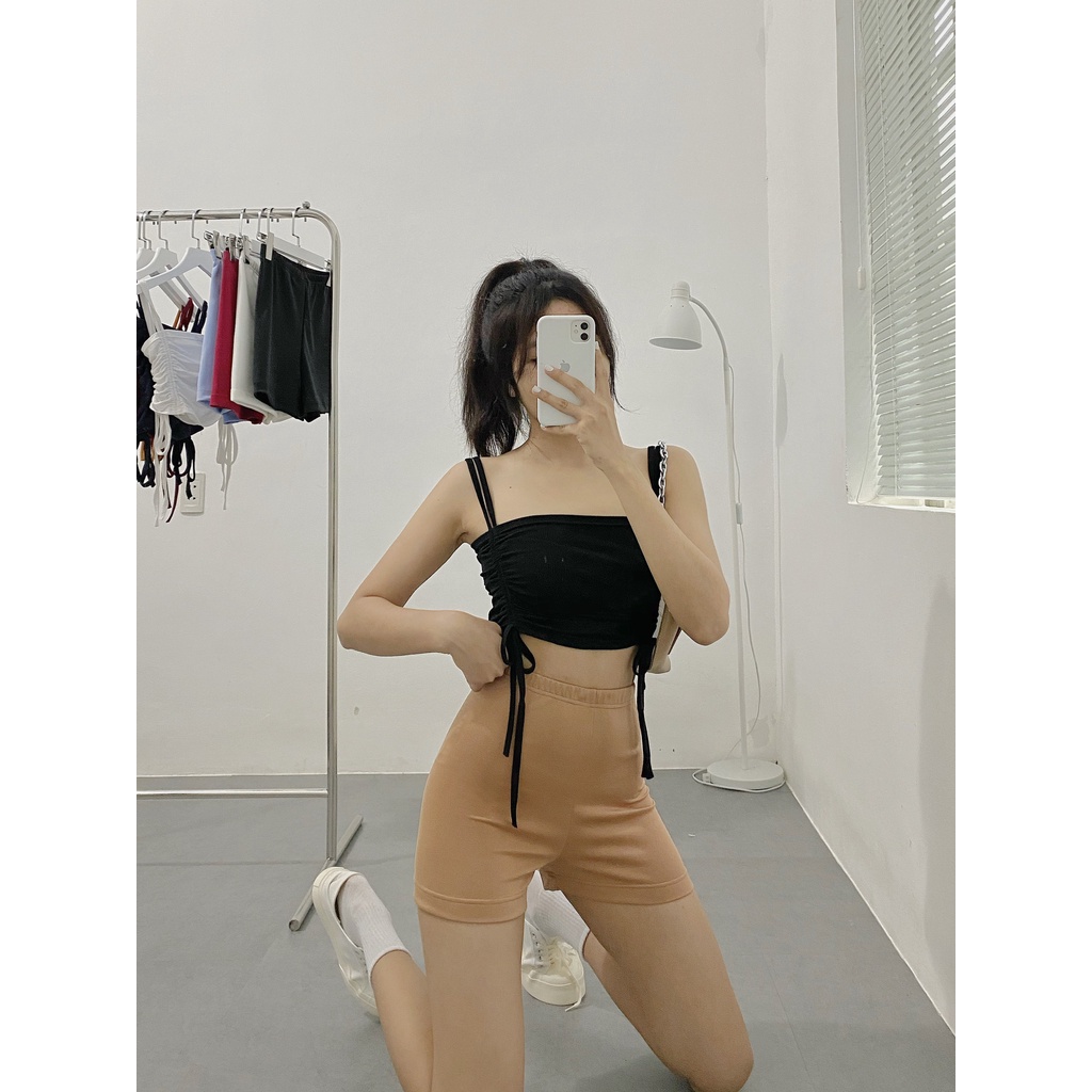 Quần short nữ HHVINTAGE kiểu lưng cao dáng ôm thun co giãn Biker A28