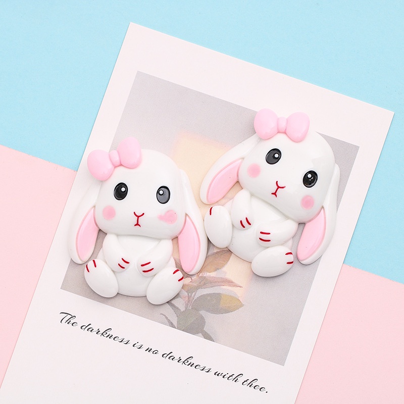 Set 2 Phụ Kiện Hình Thỏ Tai Dài Bằng Resin Dùng Trang Trí Ốp Điện Thoại/ Đồ Dùng Văn Phòng
