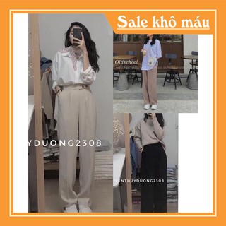 Quần Long pants ống rộng cạp cao 2 cúc/Quần culottes ulzzang