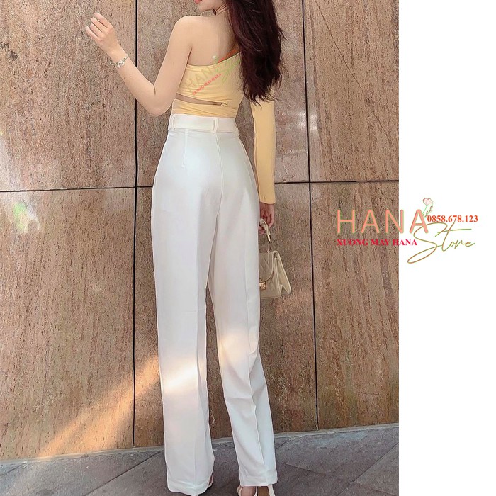 Quần ống rộng công sở nữ dài xếp ly có túi khóa - Màu Đen Trắng Be - Cạp có đai lưng cao - Vải mềm - Mặc đi làm học sinh | BigBuy360 - bigbuy360.vn