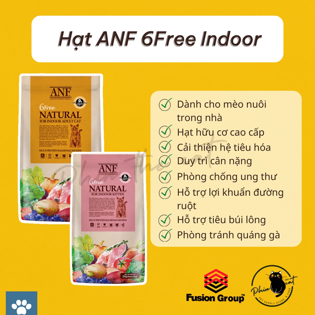 2kg - Hạt ANF 6Free Indoor cho mèo con và mèo trưởng thành – 10 gói 200gr | phinthecat