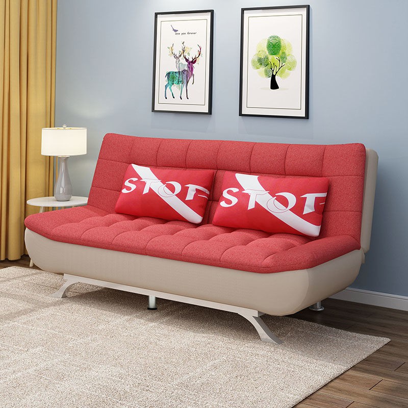 Sofa giường đa năng làm sạch và gấp vải cho căn hộ nhỏ kiểu Bắc Âu bông lười gỗ rắn lanh có thể ngủ