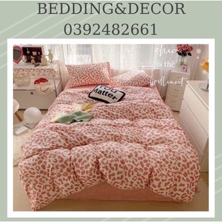 Bộ chăn ga gối cotton poly báo hồng 💕