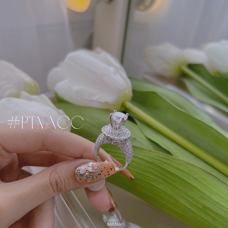 Nhẫn xi bạch kim đính full soàn tấm, nhẫn nữ đế tròn .PTNACC.