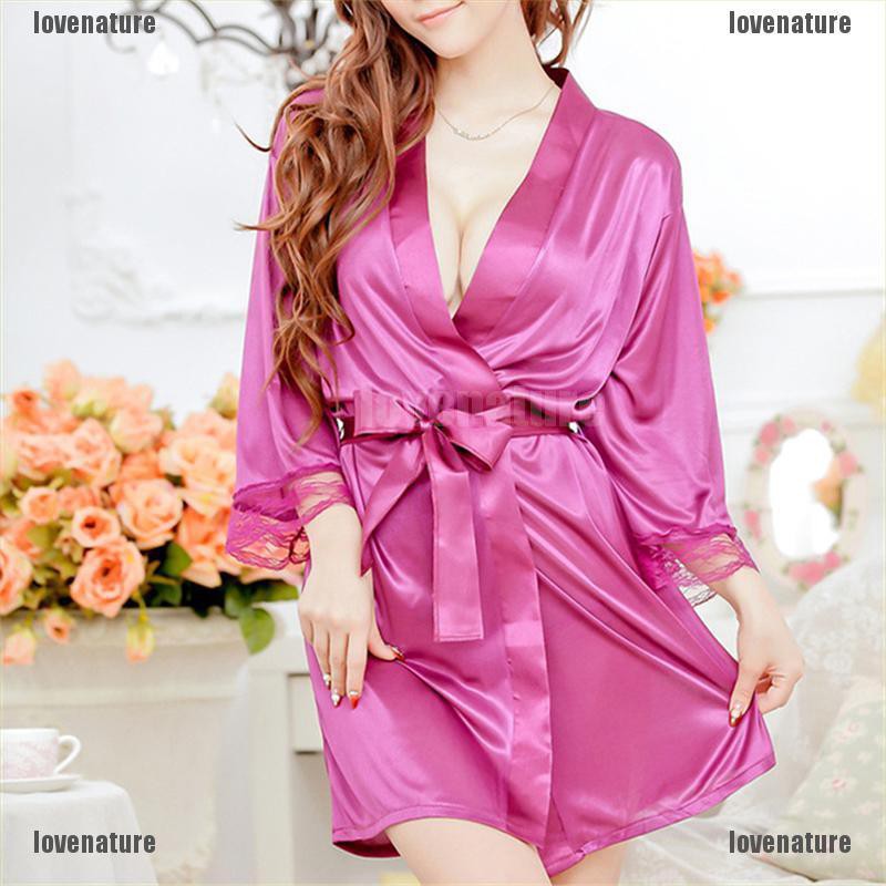 Áo choàng ngủ vải satin lụa giả kèm quần lót gợi cảm cho nữ | BigBuy360 - bigbuy360.vn