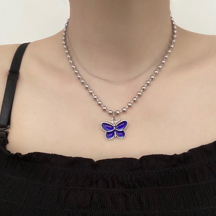 Dây Chuyền Thép Titan Mặt Hình Bướm Thay Đổi Màu Sắc Phong Cách Hip Hop