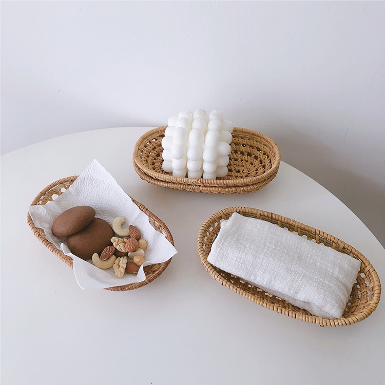 Khay nhỏ đan mây dùng để trưng bày trang sức phong cách Hàn Quốc