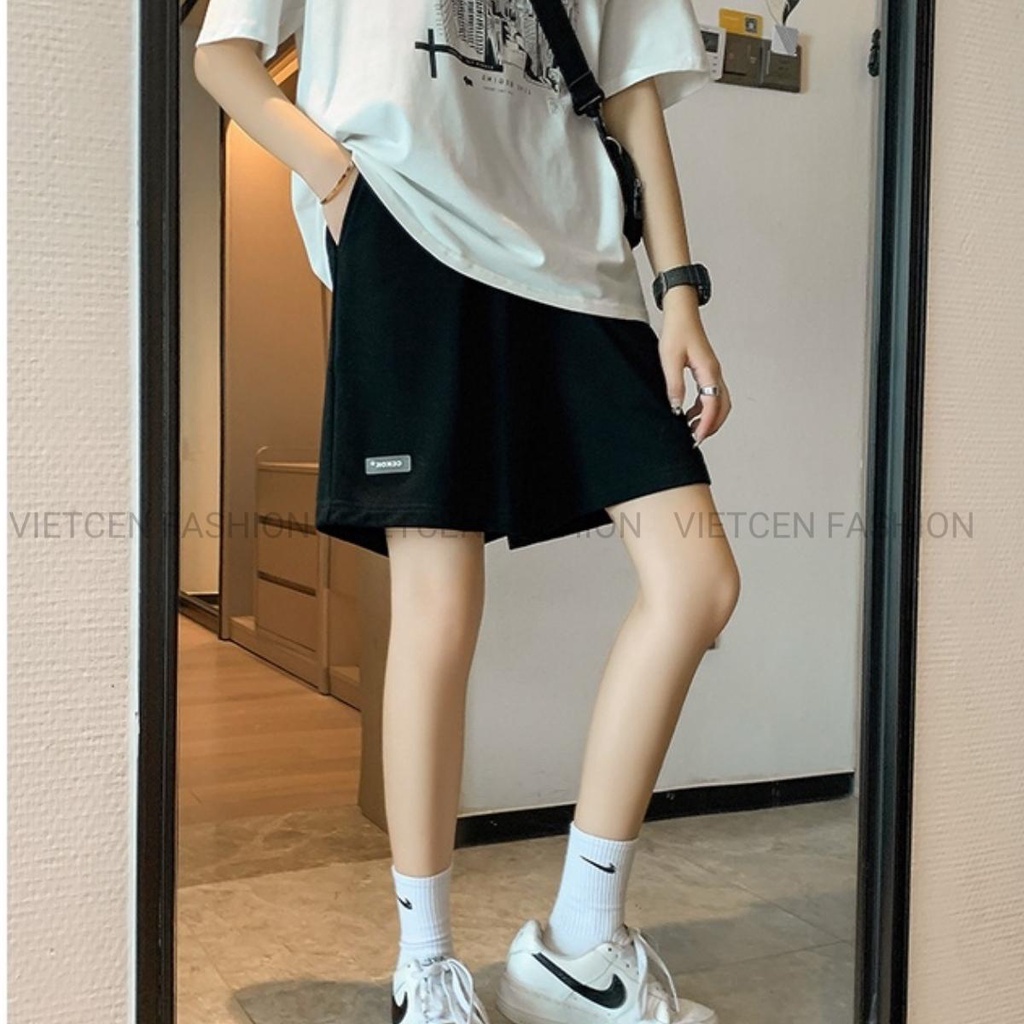 Quần đùi unisex LOGO short bazic cạp chun freesize 2 màu Đen Xám mềm mát thể thao ulzzang CUTEZOO