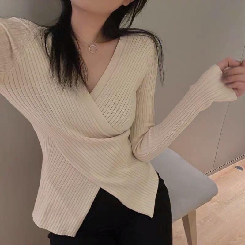 Áo len tăm body vạt chéo hàng Quảng Châu- Bao chất fom đẹp như hình