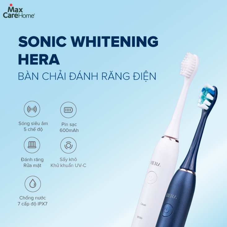 Bàn chải điện MAXCARE Hera Whitening sấy khô UVC đánh răng lông mềm rửa mặt đa năng