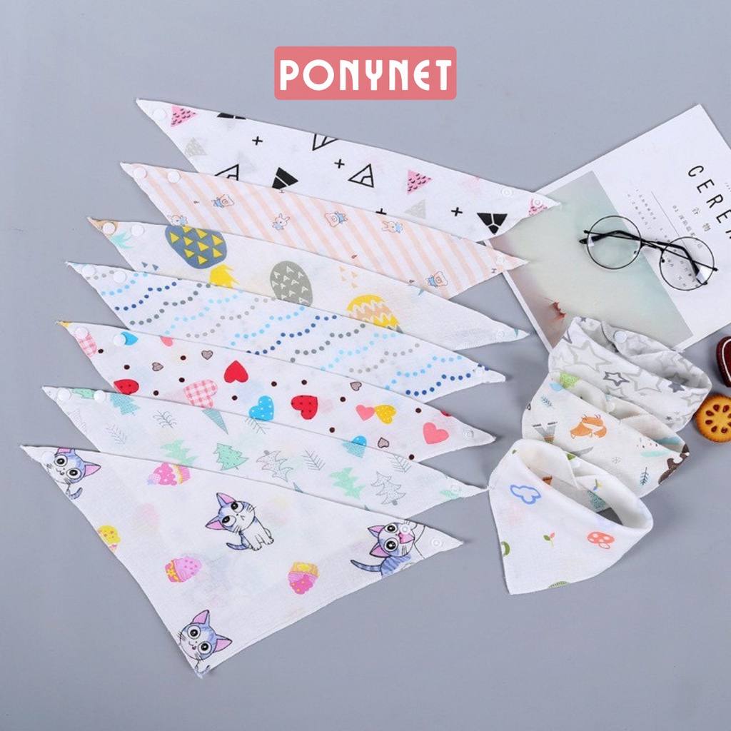 Yếm tam giác cho bé gái trai yếm dãi ăn dặm vải xô mềm quàng cổ che thóp giữ ấm Ponynet