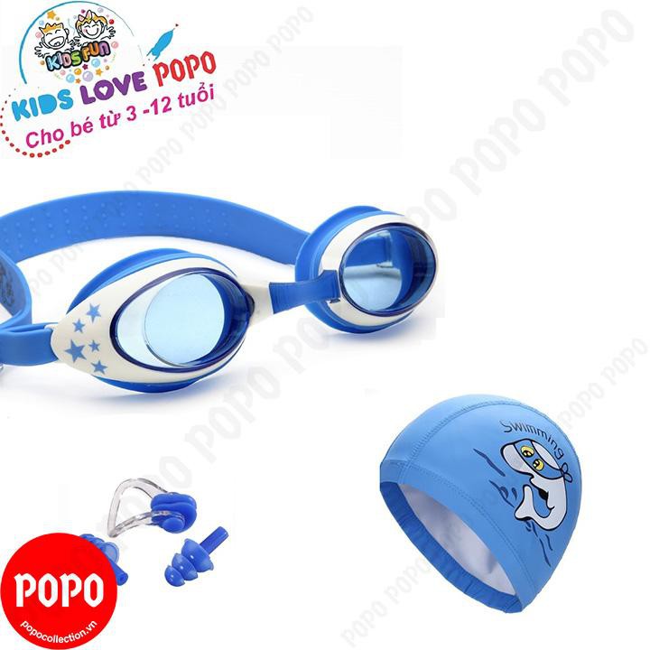 Combo kính bơi, mũ bơi trẻ em kèm bịt tai kẹp mũi đa dạng màu sắc Kstar SHARK Sport
