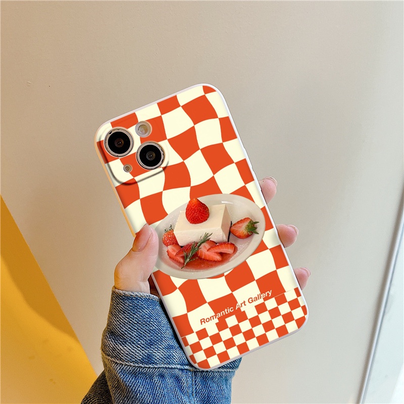 Ốp lưng iphone 11 check pattern dâu ốp vuông cạnh cho iPhone 6/6+/7/7+/8/8+/X/Xs/Xsm/11/11PM/12/12pro/13/13promax