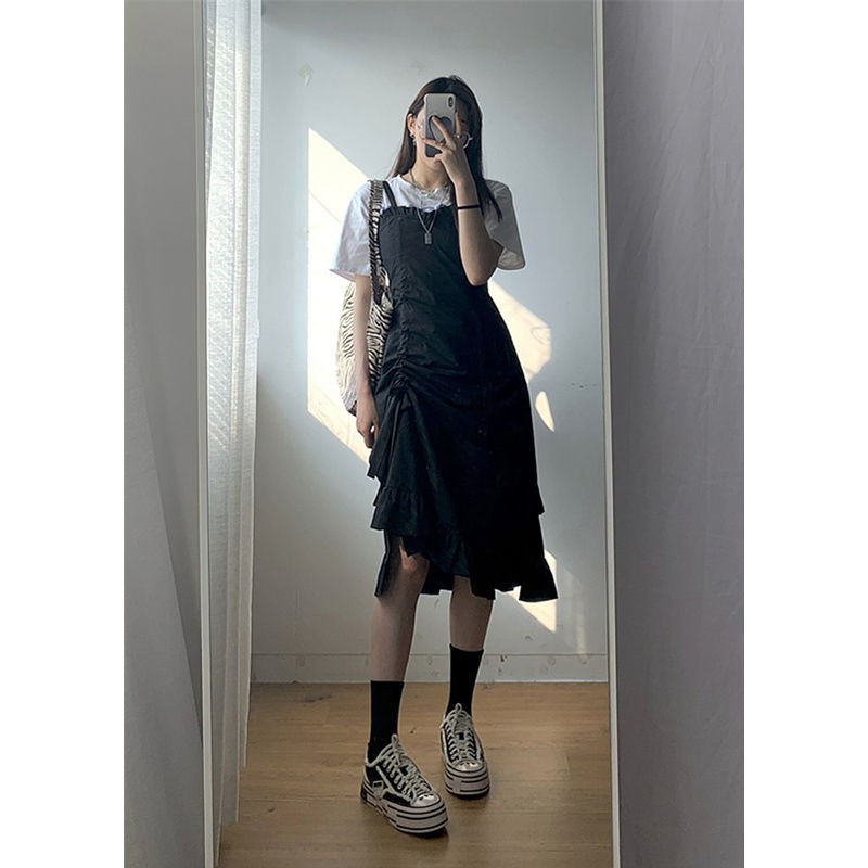 Đầm Dây Nữ Cộc Tay Cổ Tròn Xếp Ly Thời Trang | BigBuy360 - bigbuy360.vn