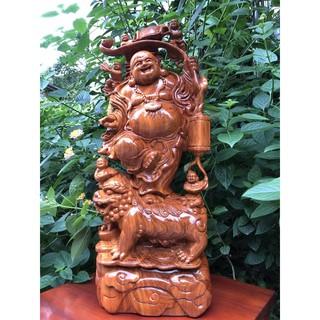 Tượng Phật Di Lặc Cưỡi Kỳ Lân Gỗ Hương Cao 60 Cm