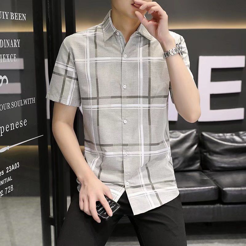 Áo Sơ Mi Ngắn Tay Dáng Ôm Phong Cách Hàn Quốc Giản Dị Dành Cho Nam