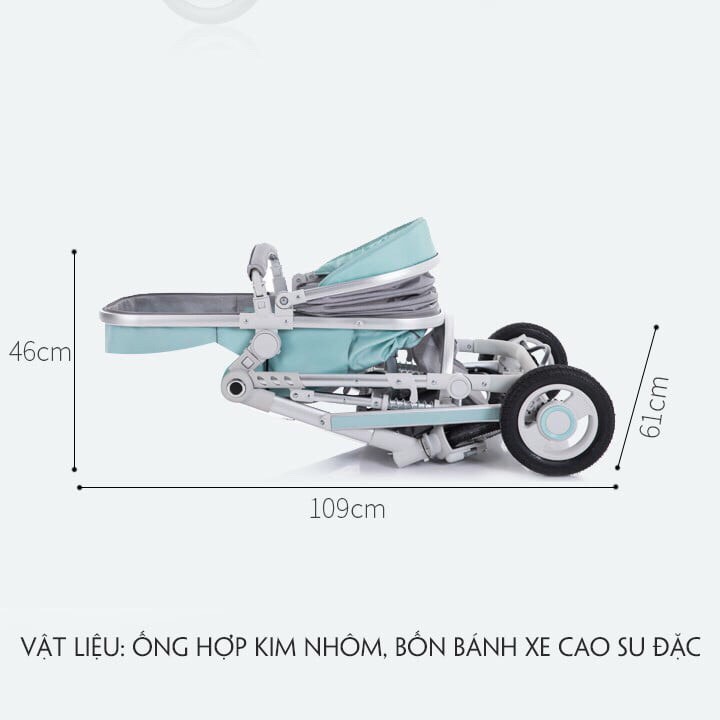 Xe đẩy xe nôi đi bộ cho bé cao cấp BELECOO 530-329 2 chiều 3 tư thế nôi tháo rời có giảm sóc bánh hơi