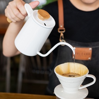 Ấm rót cà phê vòi ngỗng pha pour over, drip cán gỗ