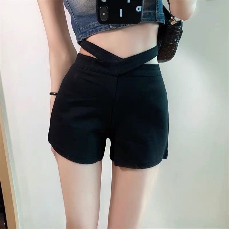 Quần short nữ cạp cách điệu, quần đùi dance nữ khoá sau, vải co giãn