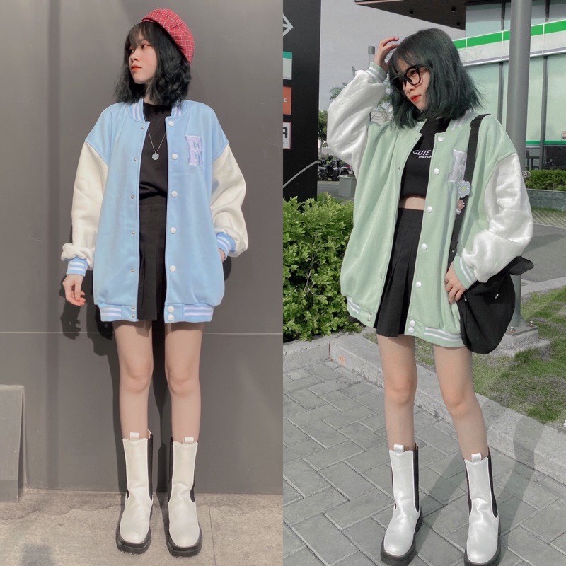 Áo Bomber nỉ CHỮ R Ulzzang form rộng Unisex áo khoác nỉ bông Guvia