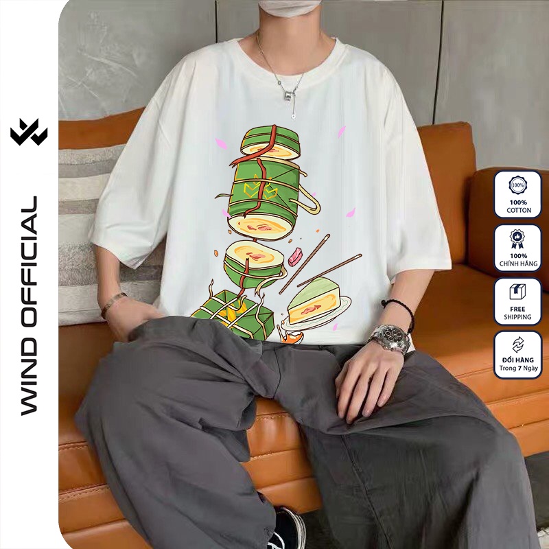 Áo thun tay lỡ unisex WIND 100% cotton phông form rộng Bánh Chưng nam nữ oversize | BigBuy360 - bigbuy360.vn