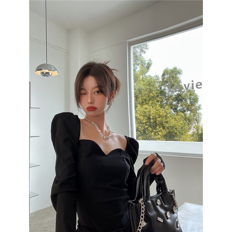 Áo Thun Tay Dài Phồng Dáng Ôm Thời Trang Hàn Quốc Dành Cho Nữ