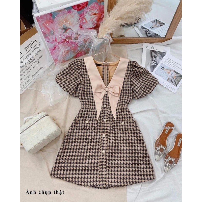 Đầm bố dạ cổ trắng