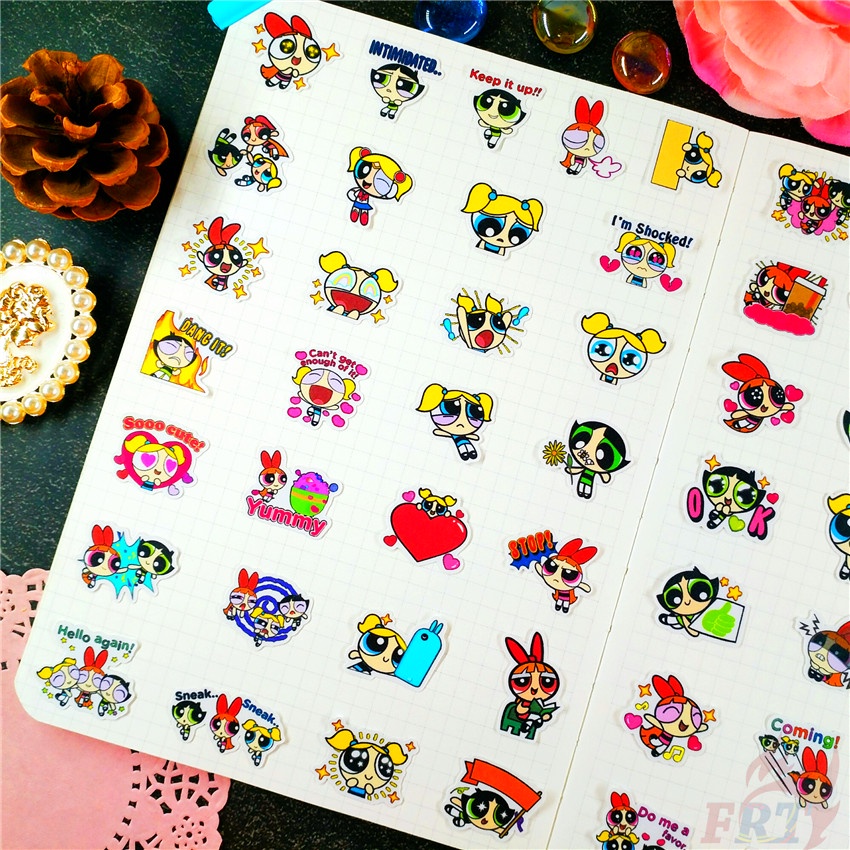 ★★★ Sticker Dán Trang Trí Nhật Ký Hình Powerpuff Girls Q-2 ★★★ Bộ 60 Hình Dán Thời Trang Trang Trí Album