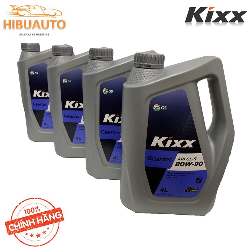 Thùng 4 Can Dầu cho hộp số và cầu xe, Hiệu năng tốt nhất Kixx GEARTEC GL-5 80W/90 4L (Can Nhựa Tiết Kiệm Hơn)