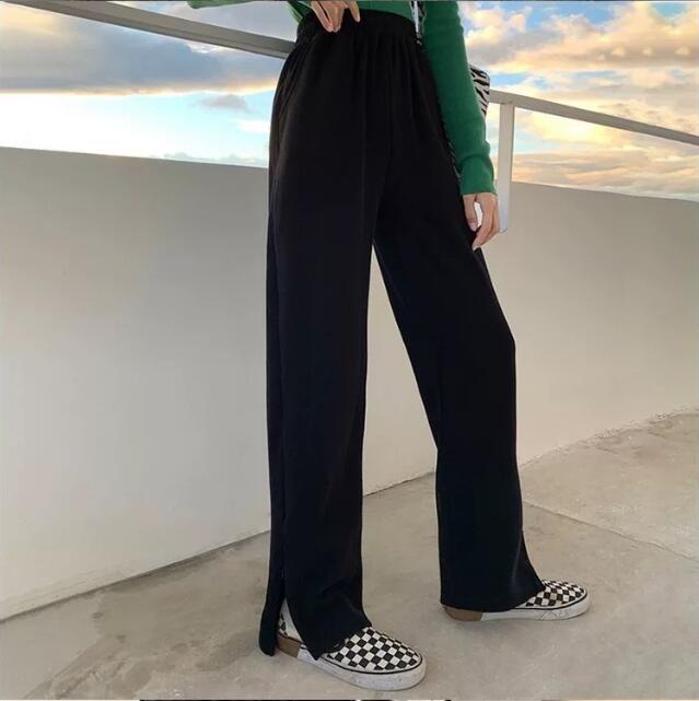 Quần thể thao ống rộng lưng cao màu đơn sắc cá tính thời trang Thu Đông cho nữ