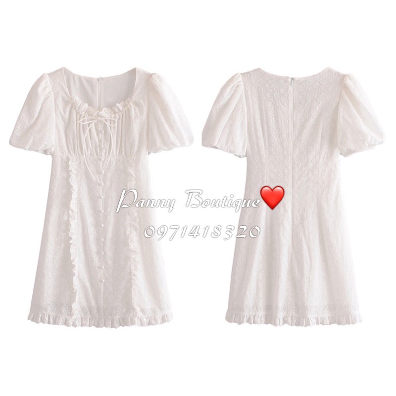Đầm thô trắng thêu hoa dập nổi nhún bèo, style ulzzang Hàn Quốc 🌻 Panny Boutique 🌻