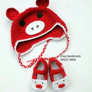 Nón và giày len hình thú dễ thương cho bé