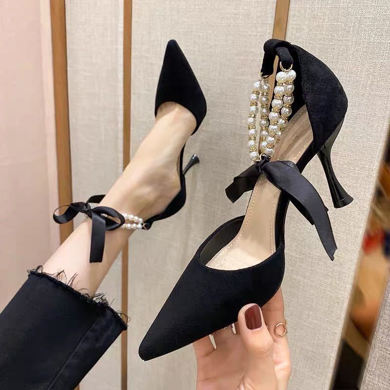 Giày cao gót màu đen thời trang xuân thu quyến rũ cho nữ 7cm