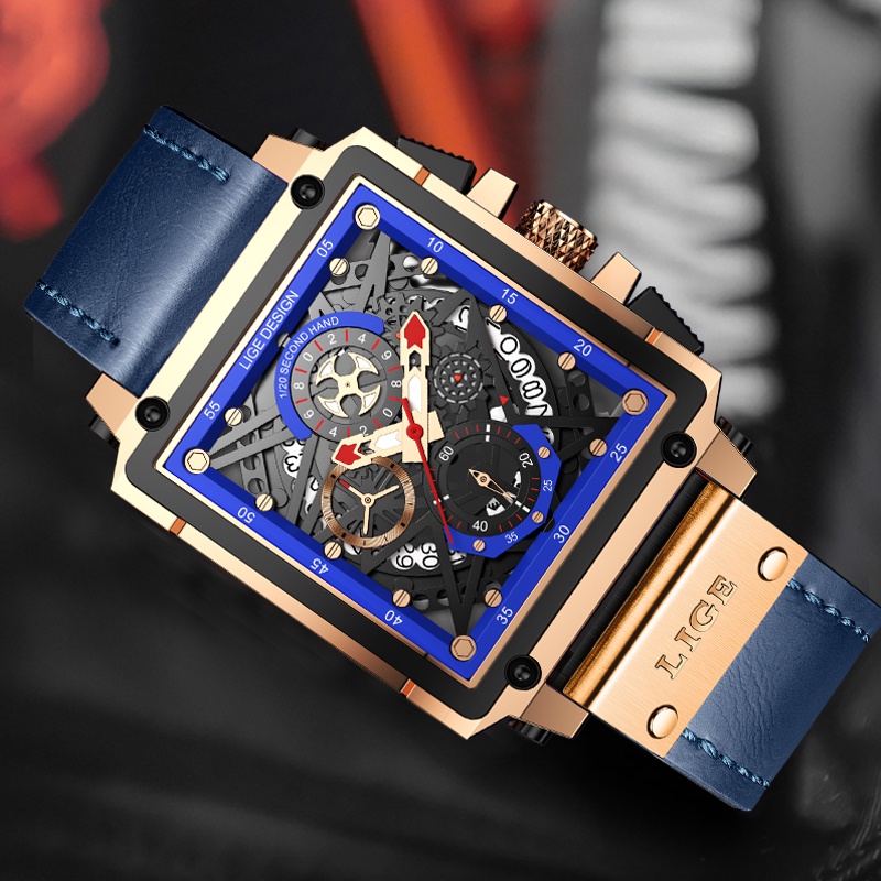 Đồng hồ nam LIGE Đồng hồ chống nước cho nam thời trang thể thao Chronograph Quartz Đồng hồ đeo tay nam có hộp