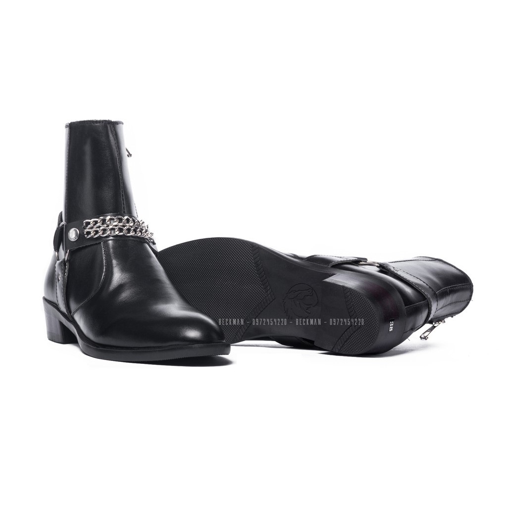 Giày Harness boot nam, kiểu dáng thời trang, khóa kéo kim loại chắc chắn, đế độn tăng 4cm chiều cao