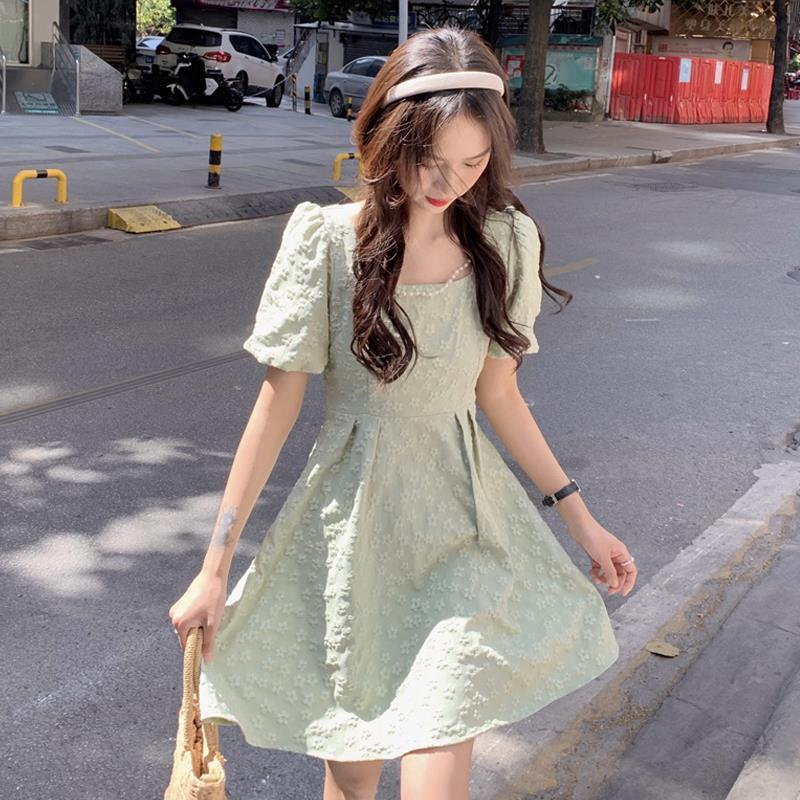 Váy babydoll đầm babydoll Đầm Ngắn Cổ Vuông Tay Phồng Kiểu Pháp Thời Trang Mùa Hè Cho Nữ