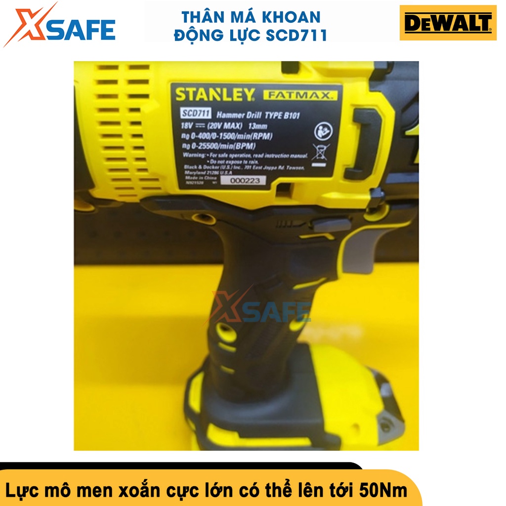 Máy khoan pin 20V Stanley SCD711 (thân máy, không pin sạc), động lực 50Nm, tốc độ đập 25.500 rpm, tốc độ búa 25.500 L/p