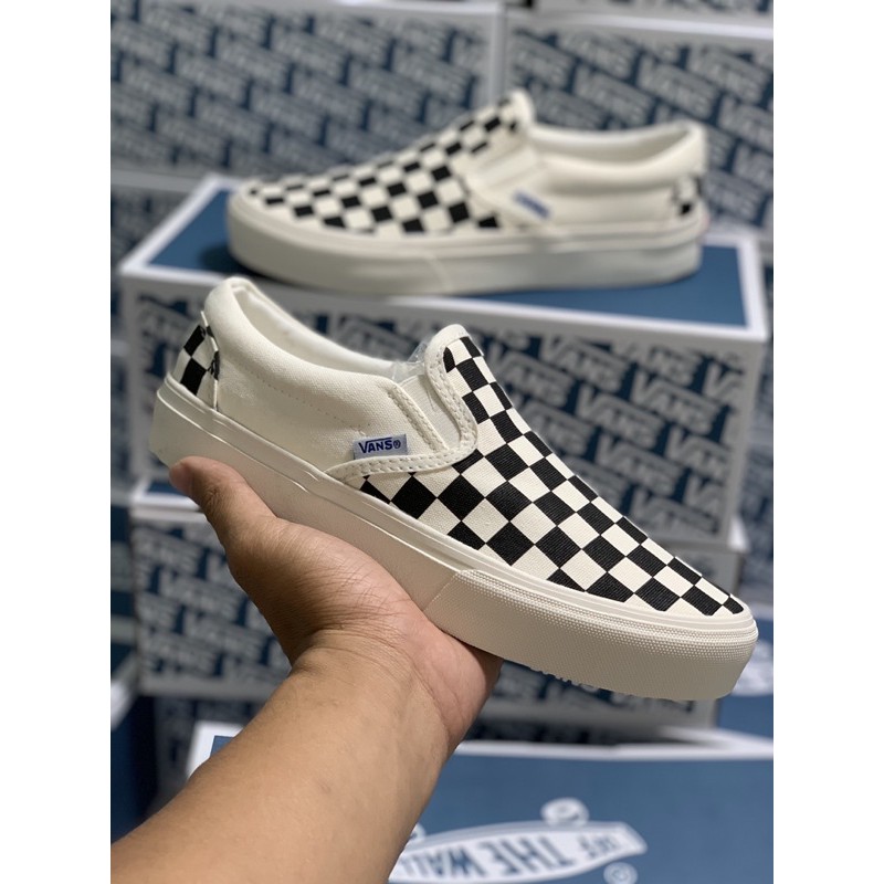 Giày Thể Thao Vans Caro Trắng Chuẩn  Box Xanh Nam Nữ Đẹp Xinh