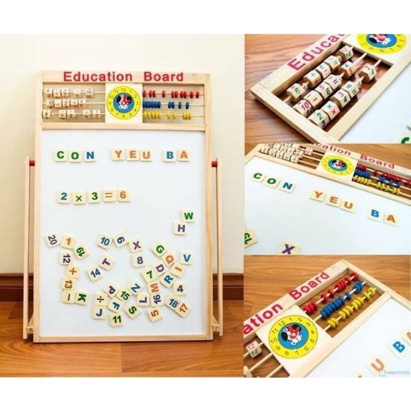 Bảng viết 2 mặt Education Board bảng học chữ cái và chữ số có nam châm tặng kèm bút phấn và khăn lau bảng Binkids TB07