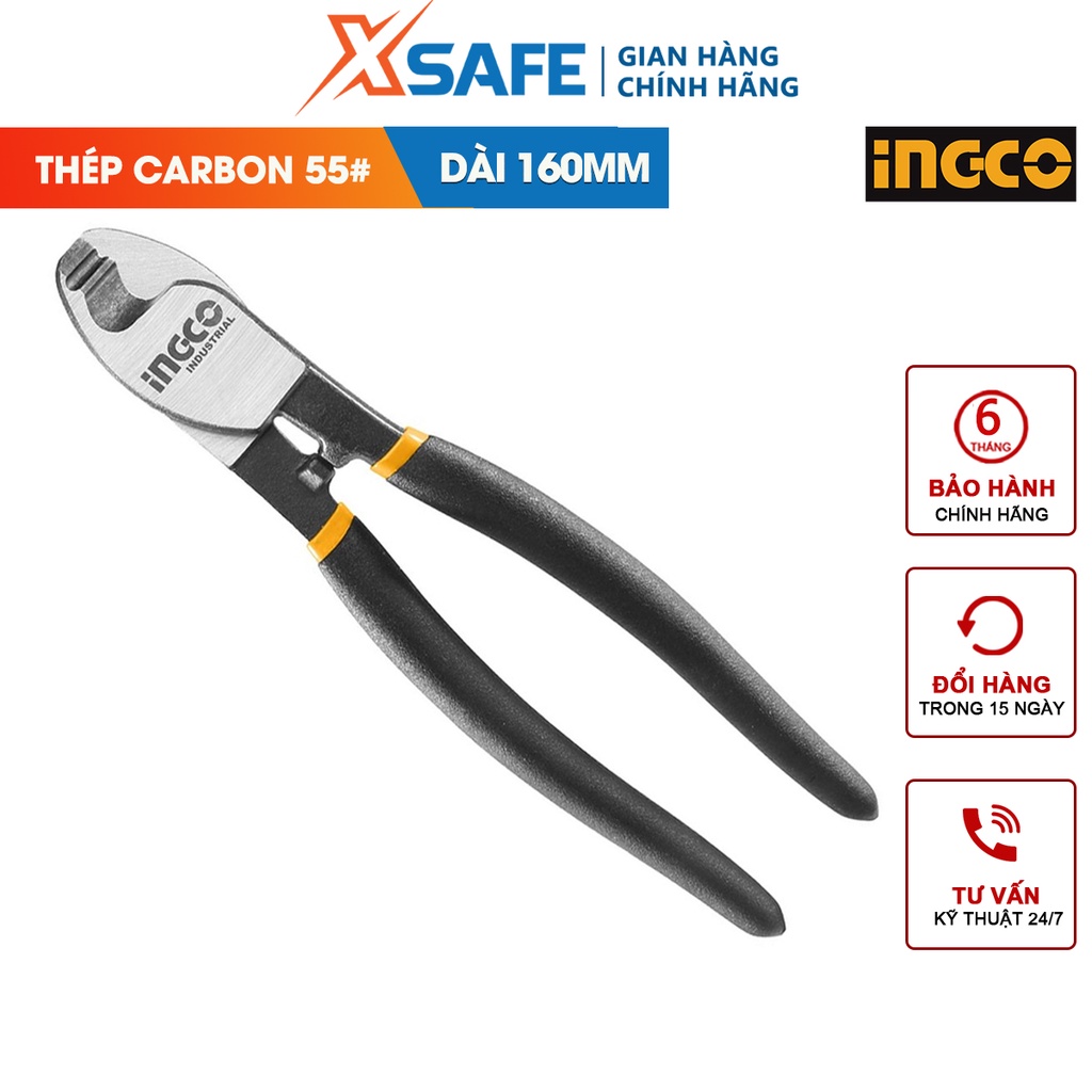 Kìm cắt cáp điện INGCO size 6-10 inch, kềm thép carbon 55 cứng cáp, đen bóng - [XSAFE] [CHÍNH HÃNG]