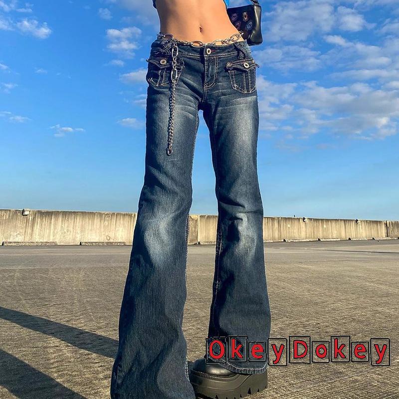 Quần Jeans Lưng Cao Ống Rộng Phong Cách Hip Hop Cho Nữ