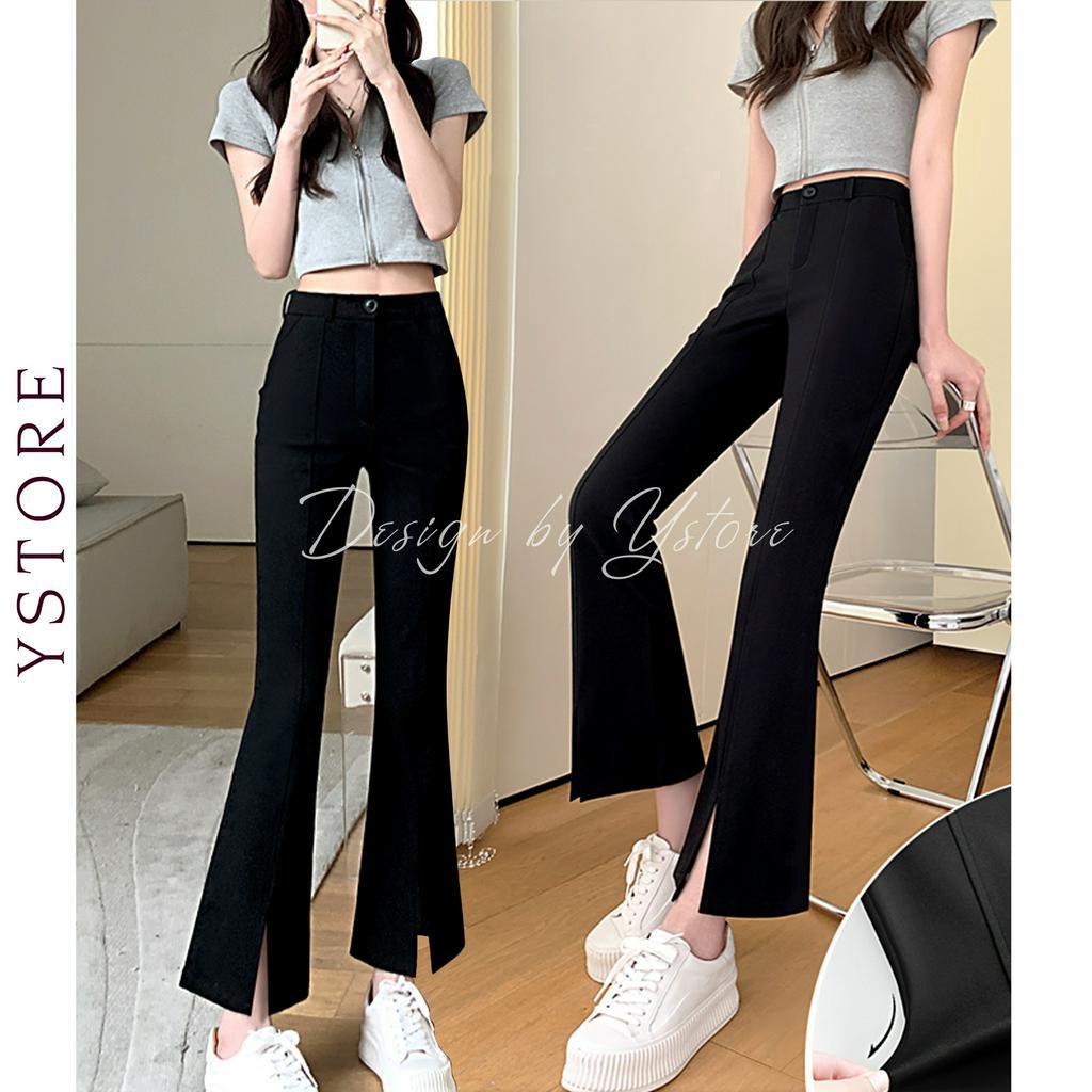 Quần loe, Quần ống loe bigsize xẻ tà cạp cao thun xịn co giãn 45-75kg YSTORE
