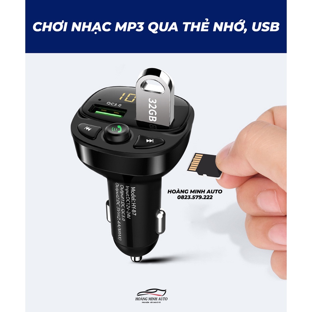 Tẩu nghe nhạc qua điện thoại, thẻ nhớ và USB, 2 cổng sạc HY-87