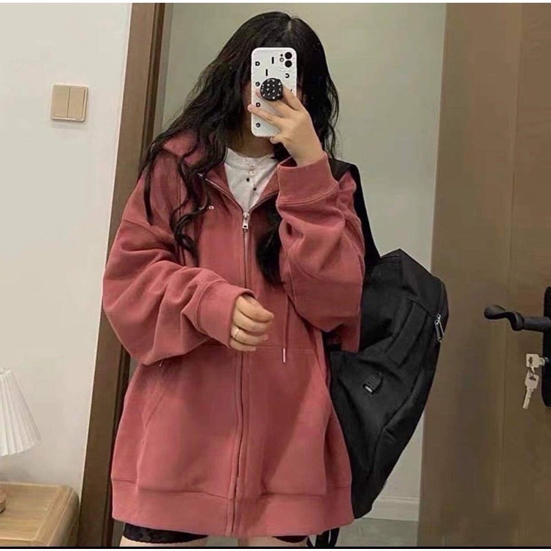 Áo Khoác Hoodie Nỉ Unisex [FREESHIP] 🌸 Áo tay bồng khóa kéo có mũ ulzzang màu Xanh | Xám nam nữ HOT 🌸